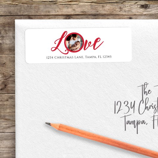 Rode kalligrafie script foto liefde etiket