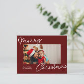 Rode kalligrafie Vrolijk Kerstmis Moderne foto Feestdagenkaart (Staand voorkant)