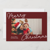 Rode kalligrafie Vrolijk Kerstmis Moderne foto Feestdagenkaart (Voorkant)