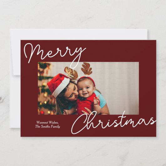 Rode kalligrafie Vrolijk Kerstmis Moderne foto Feestdagenkaart (Voorkant)