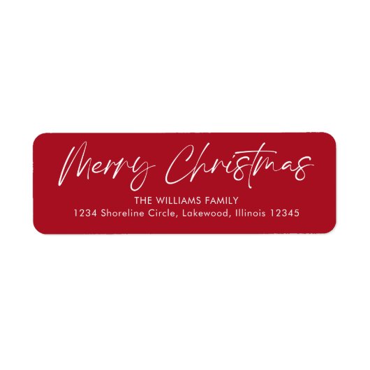 Rode kalligrafie Vrolijk kerstretouradres Etiket (Voorkant)