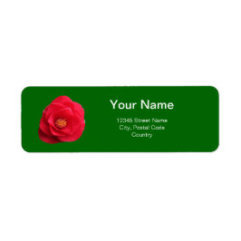 rode kamellia bloemen groen adreslabel etiket