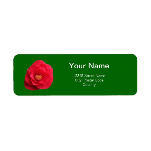 rode kamellia bloemen groen adreslabel etiket (Voorkant)