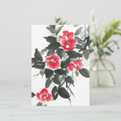 Rode kamellia sumie-inkt en waterverf schilderij (Staand voorkant)