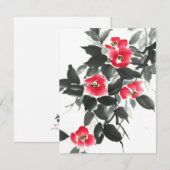 Rode kamellia sumie-inkt en waterverf schilderij (Voorkant / Achterkant)