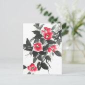 Rode kamellia sumie-inkt en waterverf schilderij briefkaart (Staand voorkant)