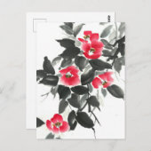 Rode kamellia sumie-inkt en waterverf schilderij briefkaart (Voorkant / Achterkant)