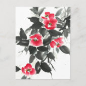 Rode kamellia sumie-inkt en waterverf schilderij briefkaart (Voorkant)