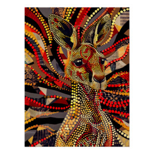 Rode kangoeroe in Aboriginal Dot Art Style Perfect Poster