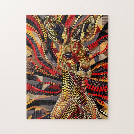 Rode Kangoeroe in Aborigines Stippenkunststijl Legpuzzel (Verticaal)
