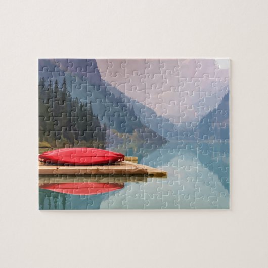 Rode kano op de rustige Mountain Lake Wilderness k Legpuzzel (Horizontaal)