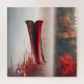 Rode kano op herfstmeer legpuzzel (Horizontaal)