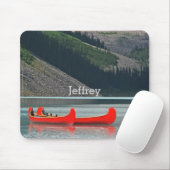 Rode kano's, meer, bergen, aangepast muismat (Met muis)