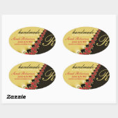 Rode kant en gouden satijnen handgemaakte label ov (Vel)