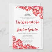 Rode kant en zilveren glitter prinses Quinceañera Kaart (Voorkant)