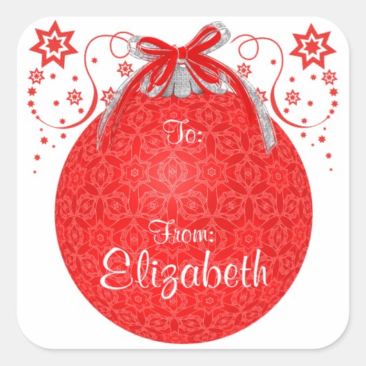 Rode Kant Kerstbal Custom Gift Label (Voorkant)