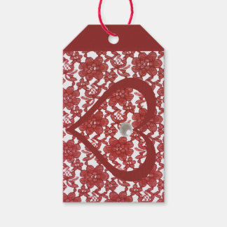 Rode Kant Pattern Valentijns Cadeaulabel