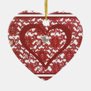 Rode Kant Pattern Valentijns Keramisch Ornament