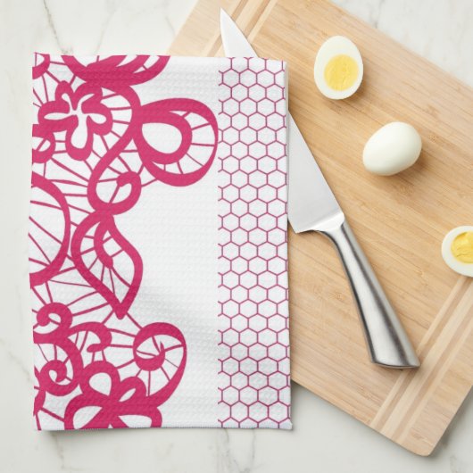 Rode kant theedoek (Quarter Fold)