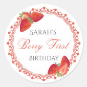 Rode Kantlijn Bes Eerste Verjaardag Ronde Sticker (Voorkant)