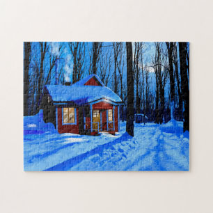 Rode kap in een sneeuwige Bos puzzel