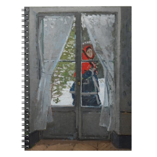 Rode Kap Winter Raam Impressionistisch Notitieboek (Voorkant)