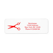 Rode kapsalon knip schaar logo aangepast adres etiket (Voorkant)