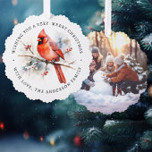 Rode kardinaal aquarel aangepaste foto ornament kaart