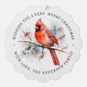 Rode kardinaal aquarel aangepaste foto ornament kaart (Voorkant)