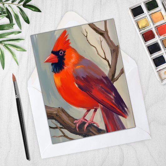 Rode Kardinaal Aquarel Schilderij Kaart