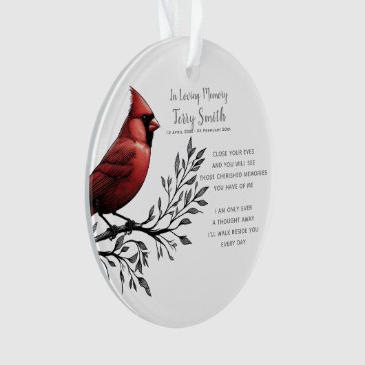 Rode Kardinaal Begrafenis / Memorial Ornament (voorkant)