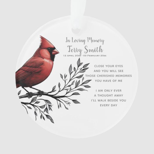 Rode Kardinaal Begrafenis / Memorial Ornament (voorkant)