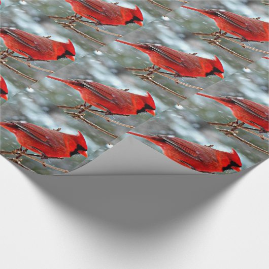 Rode Kardinaal, Besneeuwde Winterdag Cadeaupapier (Hoek)