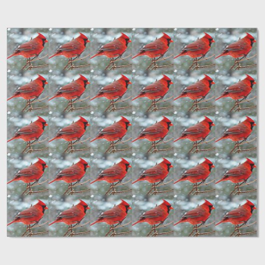 Rode Kardinaal, Besneeuwde Winterdag Cadeaupapier (Vlak)