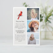 Rode Kardinaal Bird 3 Foto Sympathy Begrafenis Bedankkaart (Staand voorkant)