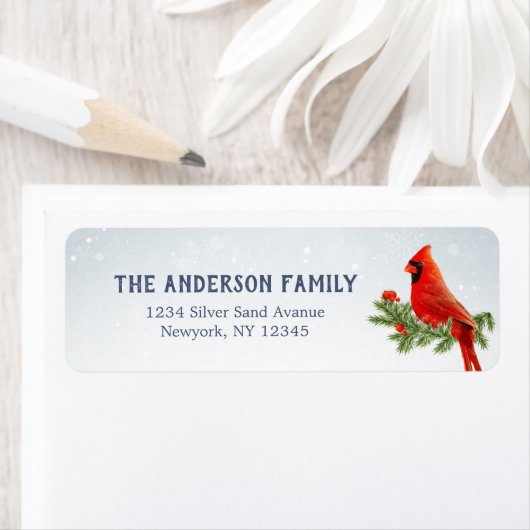 Rode kardinaal Bird Return Address Labels (Insitu)