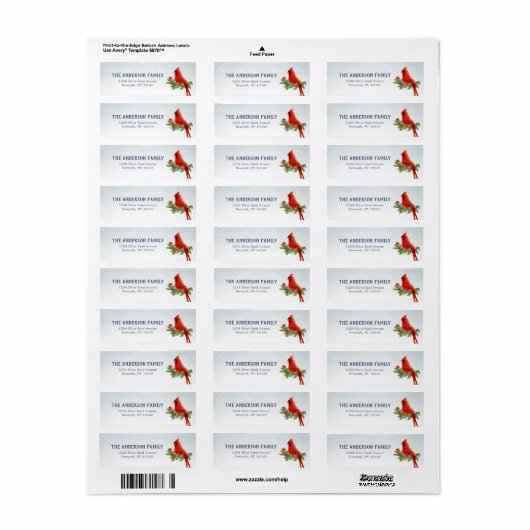 Rode kardinaal Bird Return Address Labels (Full Sheet)
