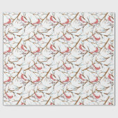 Rode Kardinaal Bird Sneeuwboompatroon Kerstmis Cadeaupapier (Vlak)