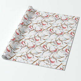 Rode Kardinaal Bird Sneeuwboompatroon Kerstmis Cadeaupapier