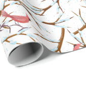 Rode Kardinaal Bird Sneeuwboompatroon Kerstmis Cadeaupapier (Rol Hoek)