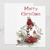 Rode Kardinaal Chickadee Vogel Winter Kerstmis Feestdagenkaart (Voorkant / Achterkant)