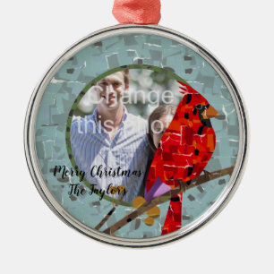 Rode Kardinaal, de vogel van Kerstmis Metalen Ornament