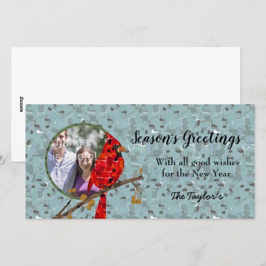 Rode Kardinaal, de vogel voor Kerstmis Feestdagenkaart (Voorkant / Achterkant)