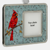 Rode Kardinaal, de vogel voor Kerstmis Verzilverd Omlijst Ornament (Rechts)