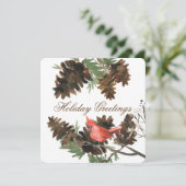 Rode Kardinaal Denneappels Kerstkaart (Staand voorkant)