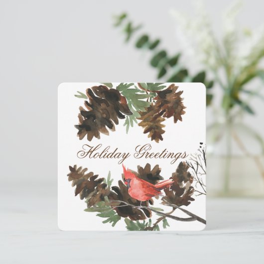 Rode Kardinaal Denneappels Kerstkaart (Staand voorkant)