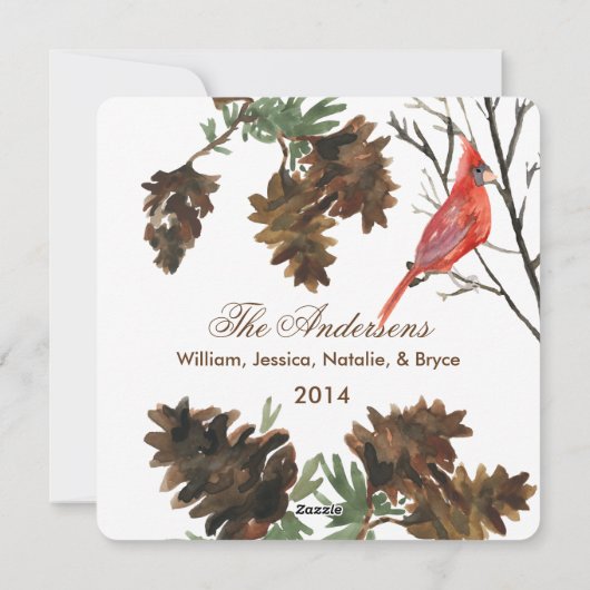 Rode Kardinaal Denneappels Kerstkaart (Achterkant)