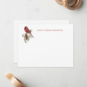 Rode Kardinaal Dennenkegel, Landelijke Winter Notitiekaartje (Voorkant / Achterkant in situ)