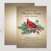 Rode Kardinaal Dennentakken Kerst Diner Kaart (Voorkant / Achterkant)