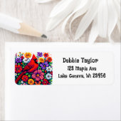 Rode Kardinaal en Bloemen Pixel Art Etiket (Insitu)